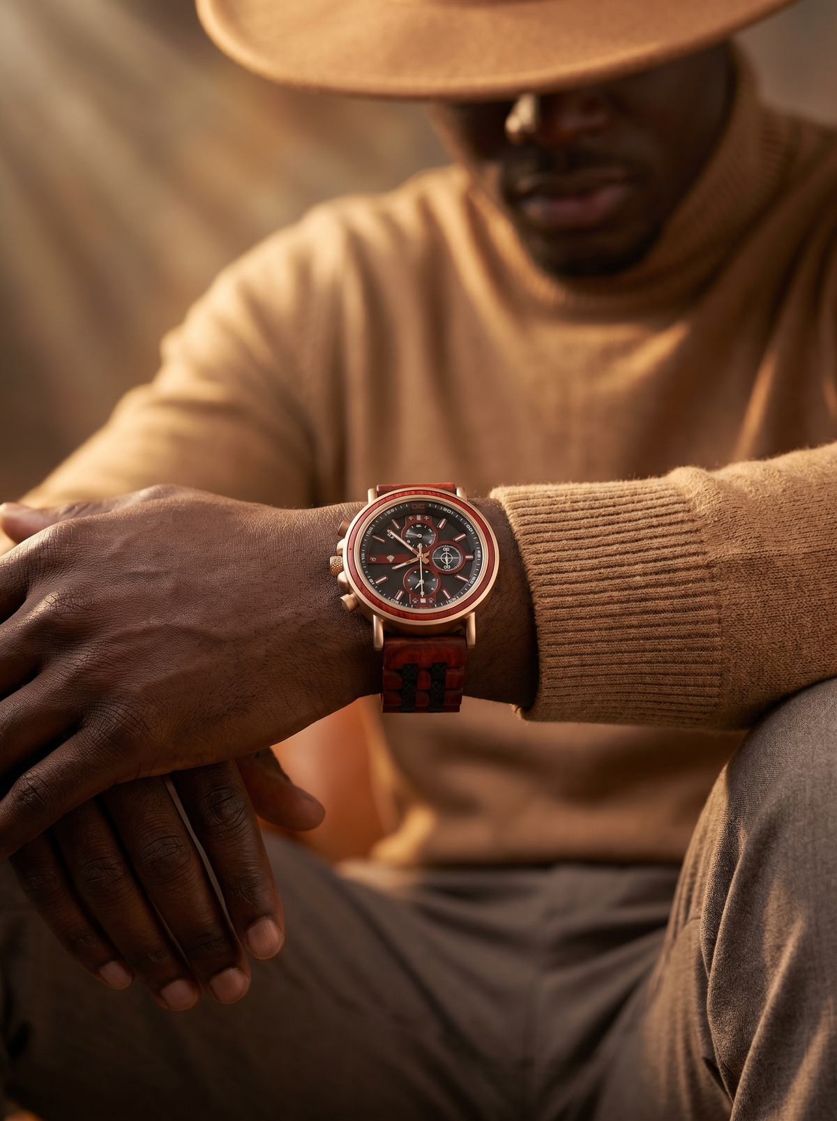 Man wearing a wooden watch